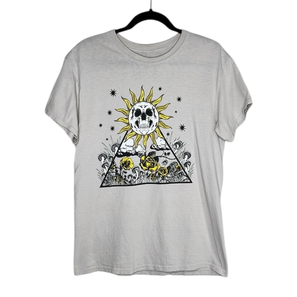 Skull Sunshine Flowers Graphic Print Tee size Large